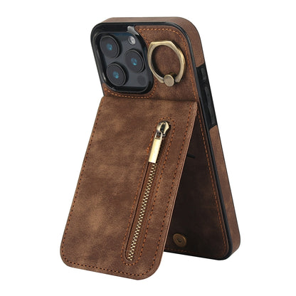 Retro Ring and Zipper RFID Card Slot Phone Case, For iPhone 16e, For iPhone 16 Pro Max�����������...