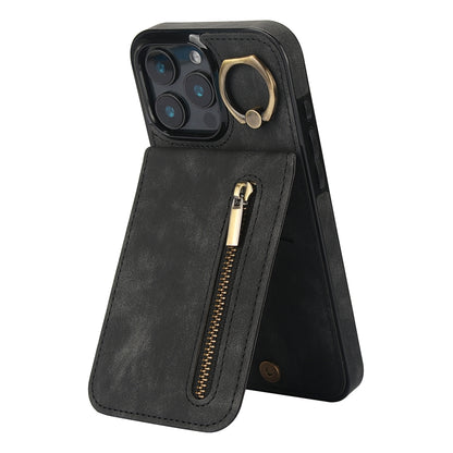 Retro Ring and Zipper RFID Card Slot Phone Case, For iPhone 16e, For iPhone 16 Pro Max�����������...