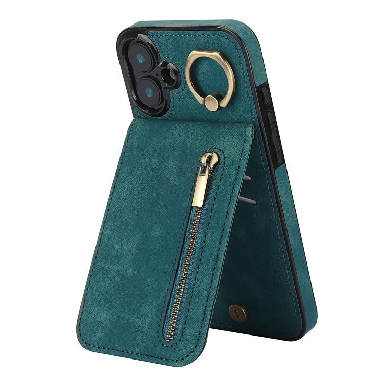Retro Ring and Zipper RFID Card Slot Phone Case, For iPhone 16e, For iPhone 16 Pro Max�����������...