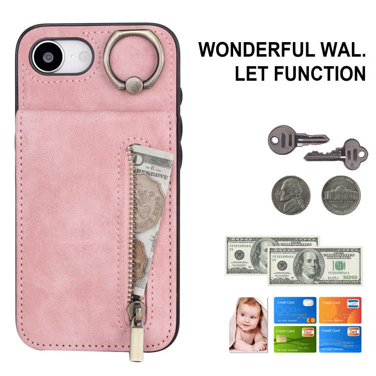 Retro Ring and Zipper RFID Card Slot Phone Case, For iPhone 16e, For iPhone 16 Pro Max�����������...