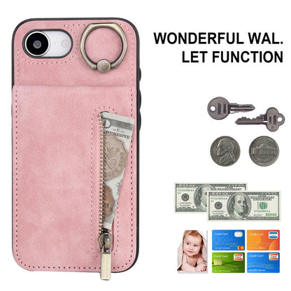 Retro Ring and Zipper RFID Card Slot Phone Case, For iPhone 16e, For iPhone 16 Pro Max�����������...