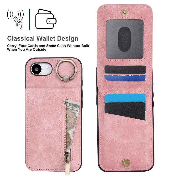 Retro Ring and Zipper RFID Card Slot Phone Case, For iPhone 16e, For iPhone 16 Pro Max�����������...