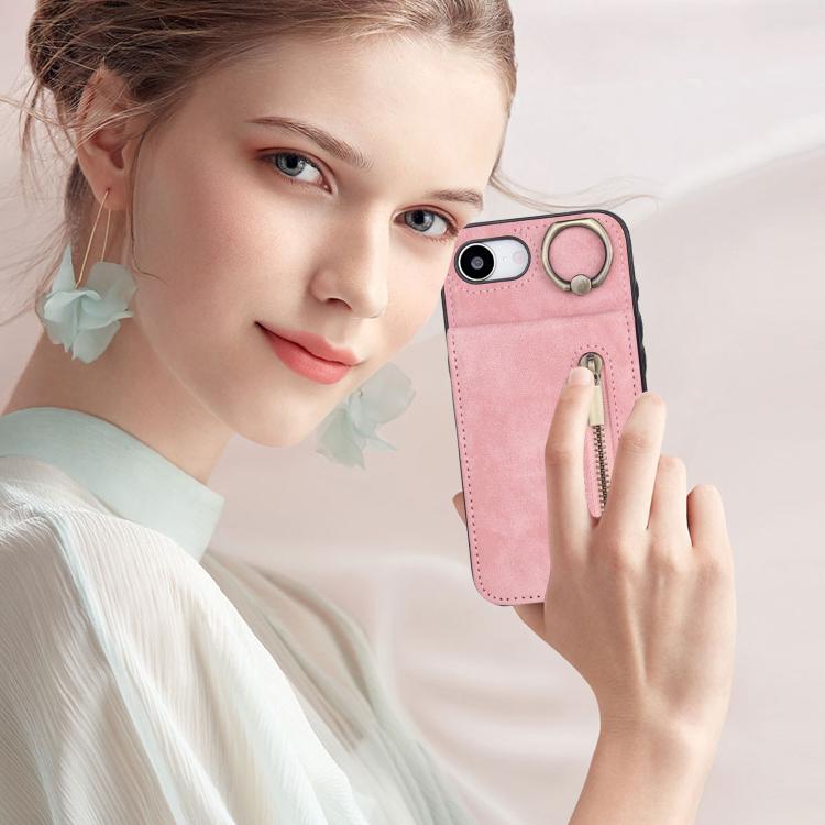 Retro Ring and Zipper RFID Card Slot Phone Case, For iPhone 16e, For iPhone 16 Pro Max�����������...