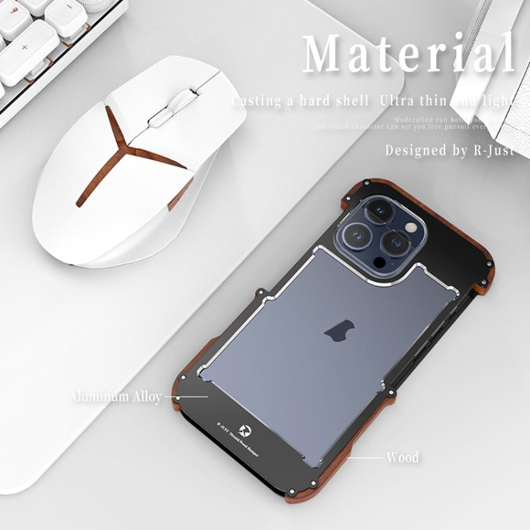 R-JUST Ironwood Generation Metal Hybrid Wood Phone Case, For iPhone 16 Pro Max, For iPhone 16 Pro...