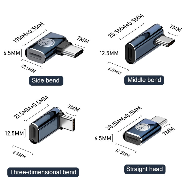 8 Pin to USB-C / Type-C Male Adapter Supports Charging & Data Transmission, Side Bend, Middle Ben...