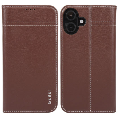 GEBEI Top-grain Horizontal Flip Leather Phone Case, For iPhone 16e, For iPhone 16 Pro Max��������...