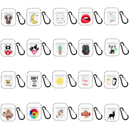 Cartoon Pattern Transparent TPU Earphone Case with Keychain, For Apple AirPods 1/2���������������...