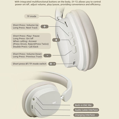 T2 Foldable High Definition Stereo ENC Noise Reduction Wireless Gaming Headphones with Mic, T2