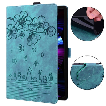 Cartoon Sakura Cat Embossed Leather Tablet Case