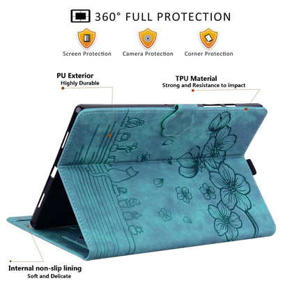 Cartoon Sakura Cat Embossed Leather Tablet Case