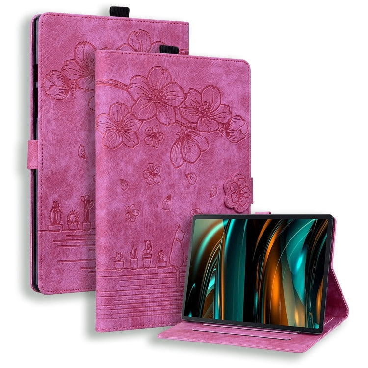 Cartoon Sakura Cat Embossed Leather Tablet Case