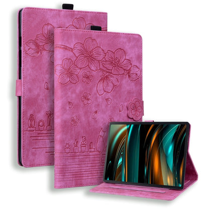 Cartoon Sakura Cat Embossed Leather Tablet Case