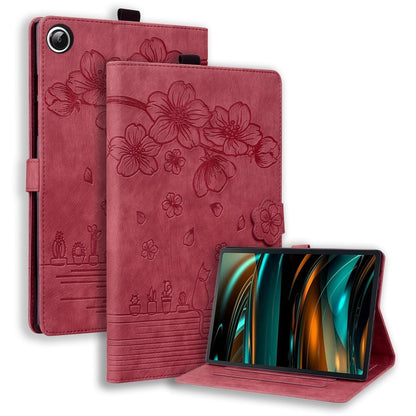 Cartoon Sakura Cat Embossed Leather Tablet Case