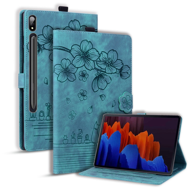 Cartoon Sakura Cat Embossed Leather Tablet Case