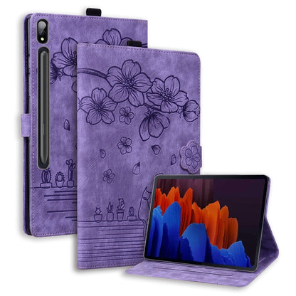 Cartoon Sakura Cat Embossed Leather Tablet Case