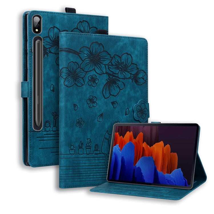 Cartoon Sakura Cat Embossed Leather Tablet Case