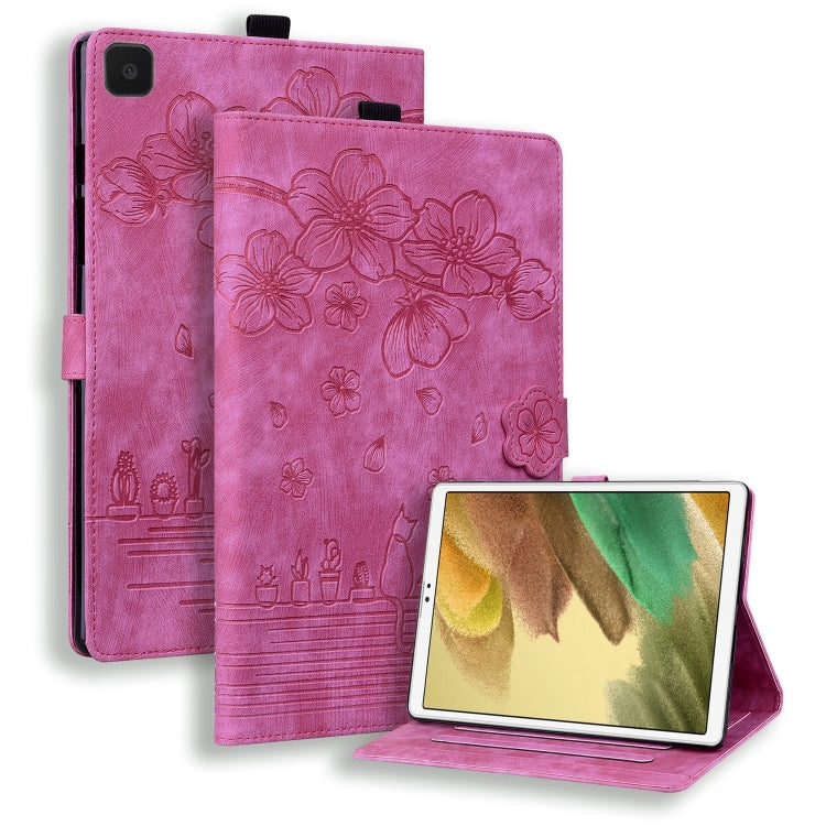Cartoon Sakura Cat Embossed Leather Tablet Case