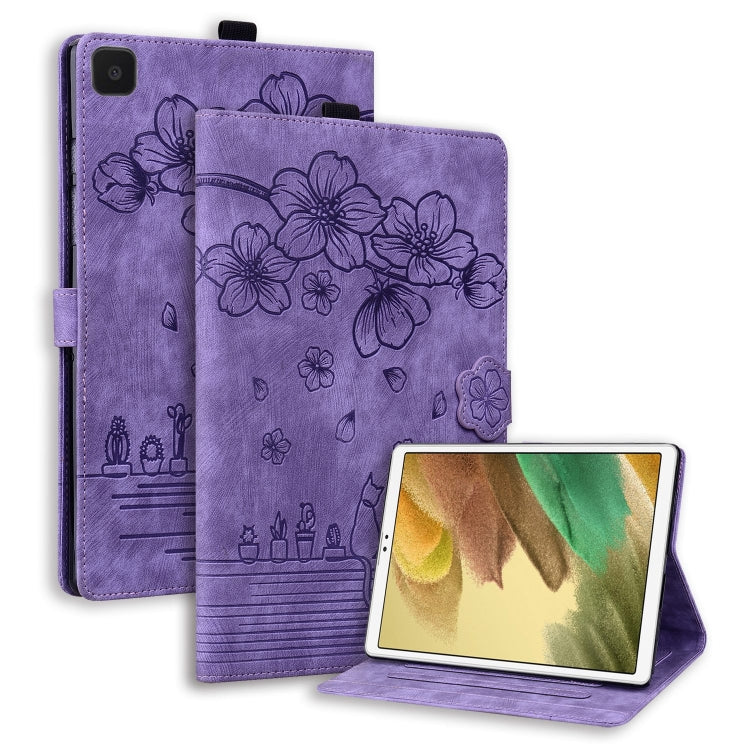 Cartoon Sakura Cat Embossed Leather Tablet Case