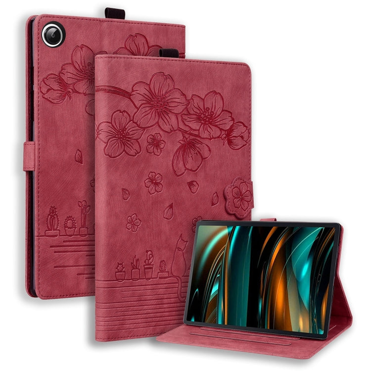 Cartoon Sakura Cat Embossed Leather Tablet Case