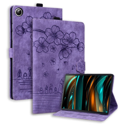 Cartoon Sakura Cat Embossed Leather Tablet Case