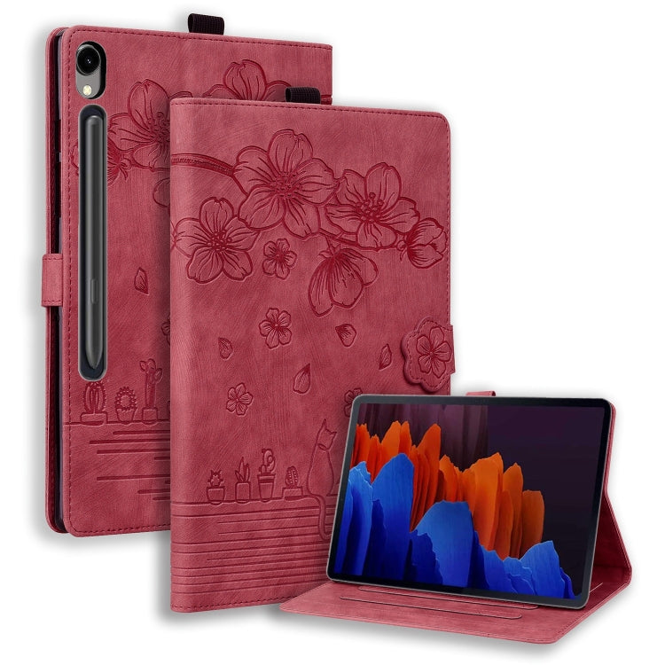 Cartoon Sakura Cat Embossed Leather Tablet Case