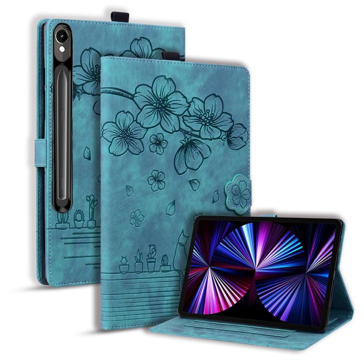 Cartoon Sakura Cat Embossed Leather Tablet Case