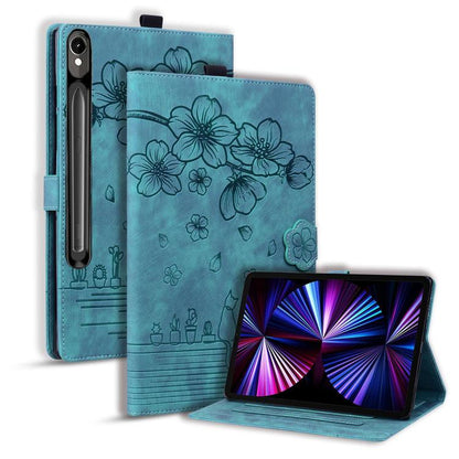 Cartoon Sakura Cat Embossed Leather Tablet Case