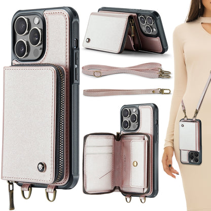JEEHOOD C22 Series Zipper Wallet Leather Phone Case with Dual Lanyard, For iPhone 16 Pro Max�����...