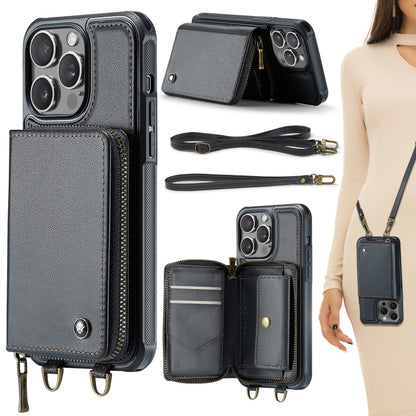 JEEHOOD C22 Series Zipper Wallet Leather Phone Case with Dual Lanyard, For iPhone 16 Pro Max�����...