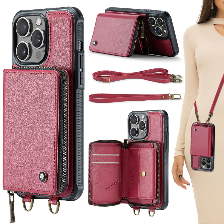 JEEHOOD C22 Series Zipper Wallet Leather Phone Case with Dual Lanyard, For iPhone 16 Pro Max�����...