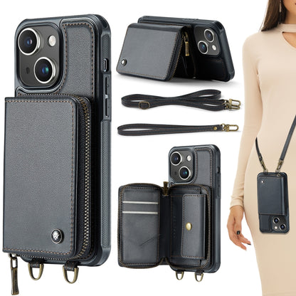 JEEHOOD C22 Series Zipper Wallet Leather Phone Case with Dual Lanyard, For iPhone 16 Pro Max�����...