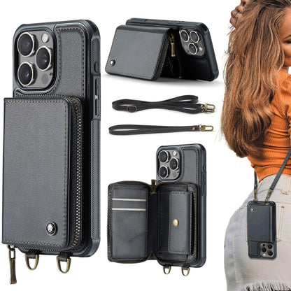 JEEHOOD C22 Series Zipper Wallet Leather Phone Case with Dual Lanyard, For iPhone 16 Pro Max�����...