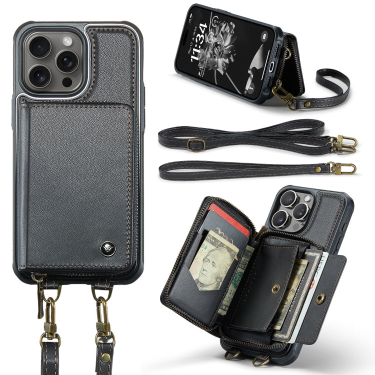 JEEHOOD C22 Series Zipper Wallet Leather Phone Case with Dual Lanyard, For iPhone 16 Pro Max�����...