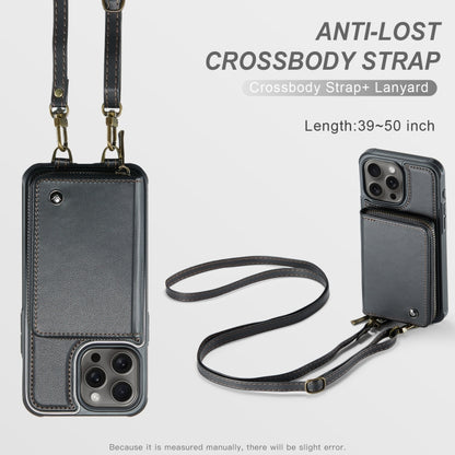 JEEHOOD C22 Series Zipper Wallet Leather Phone Case with Dual Lanyard, For iPhone 16 Pro Max�����...