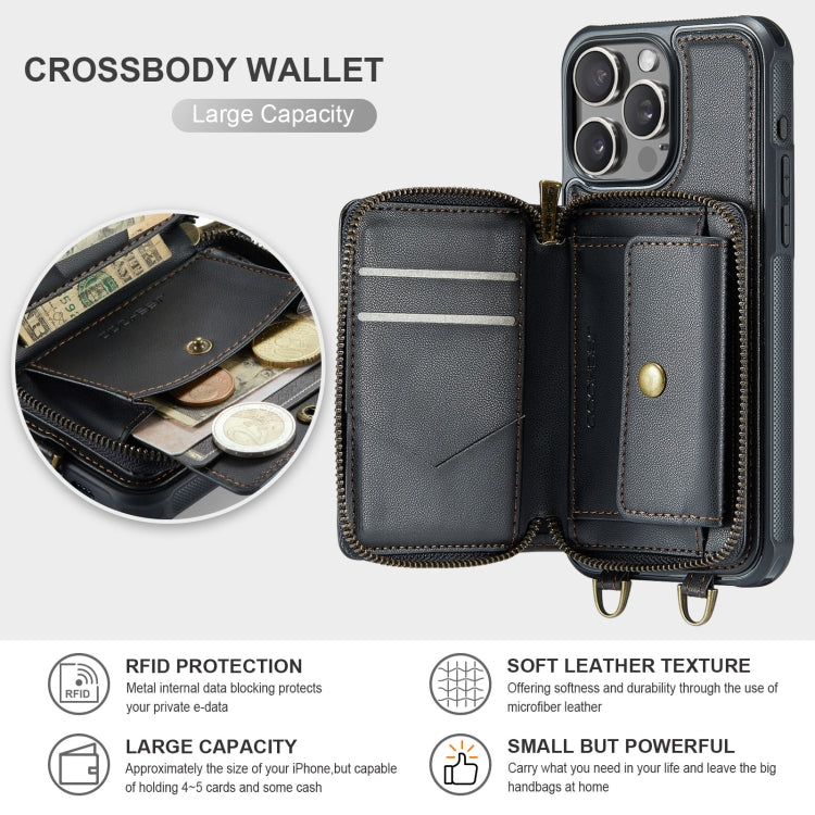 JEEHOOD C22 Series Zipper Wallet Leather Phone Case with Dual Lanyard, For iPhone 16 Pro Max�����...