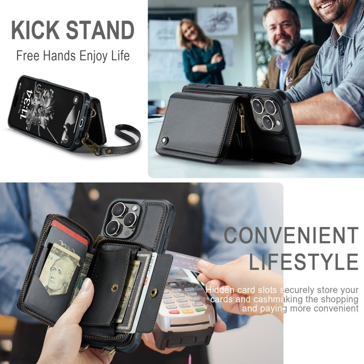 JEEHOOD C22 Series Zipper Wallet Leather Phone Case with Dual Lanyard, For iPhone 16 Pro Max�����...