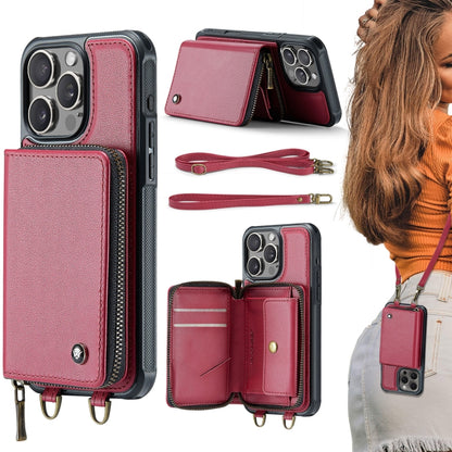 JEEHOOD C22 Series Zipper Wallet Leather Phone Case with Dual Lanyard, For iPhone 16 Pro Max�����...
