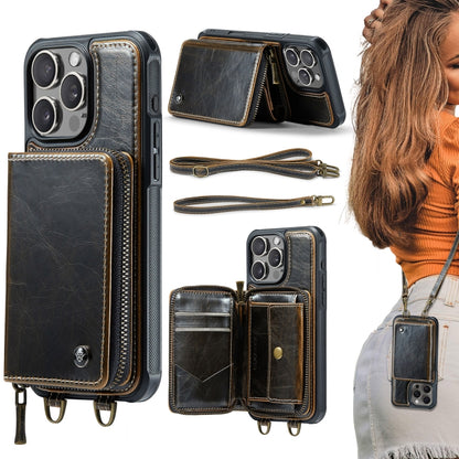 JEEHOOD C22 Series Zipper Wallet Leather Phone Case with Dual Lanyard, For iPhone 16 Pro Max�����...