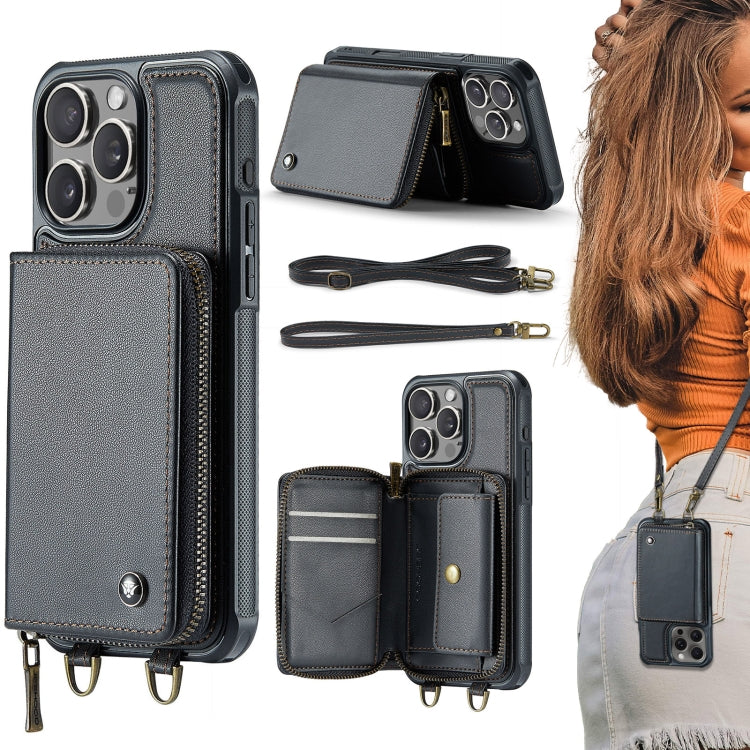 JEEHOOD C22 Series Zipper Wallet Leather Phone Case with Dual Lanyard, For iPhone 16 Pro Max�����...
