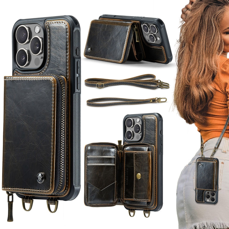 JEEHOOD C22 Series Zipper Wallet Leather Phone Case with Dual Lanyard, For iPhone 16 Pro Max�����...