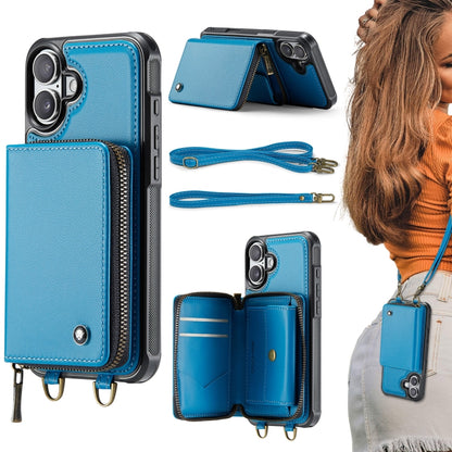 JEEHOOD C22 Series Zipper Wallet Leather Phone Case with Dual Lanyard, For iPhone 16 Pro Max�����...