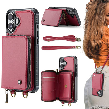 JEEHOOD C22 Series Zipper Wallet Leather Phone Case with Dual Lanyard, For iPhone 16 Pro Max�����...