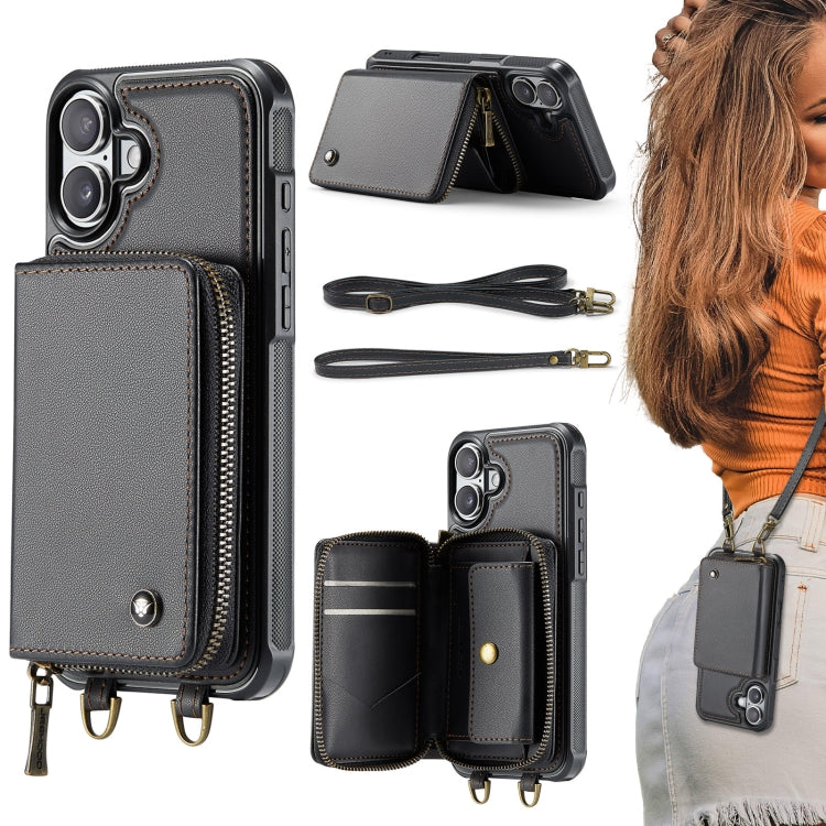 JEEHOOD C22 Series Zipper Wallet Leather Phone Case with Dual Lanyard, For iPhone 16 Pro Max�����...