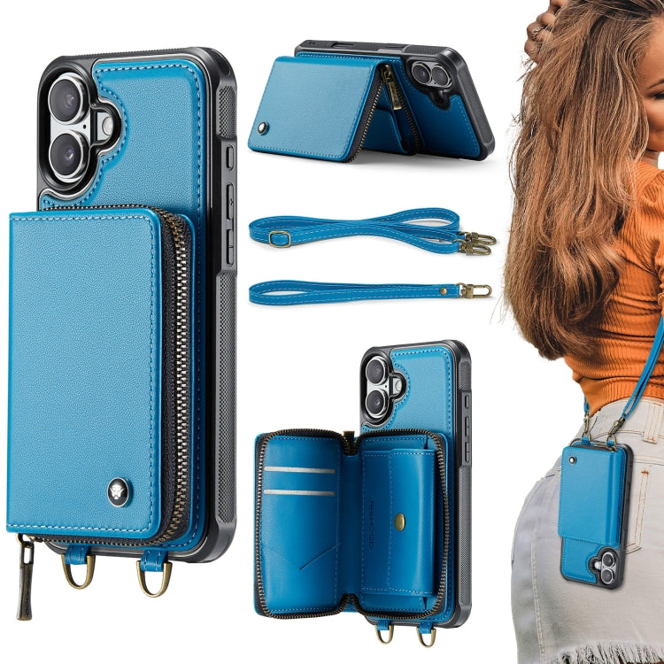 JEEHOOD C22 Series Zipper Wallet Leather Phone Case with Dual Lanyard, For iPhone 16 Pro Max�����...