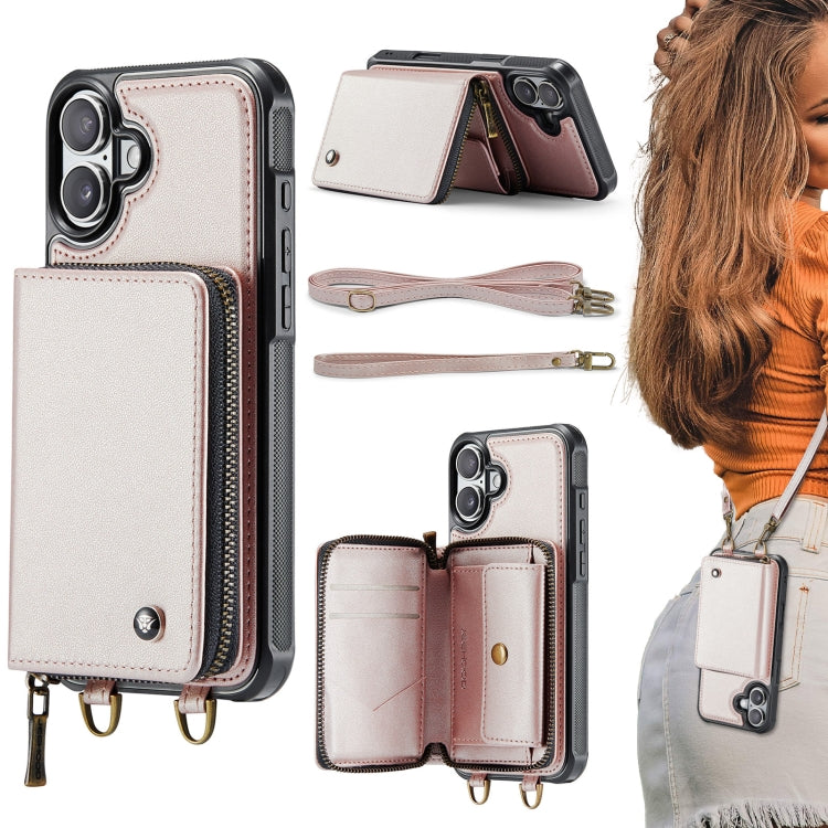 JEEHOOD C22 Series Zipper Wallet Leather Phone Case with Dual Lanyard, For iPhone 16 Pro Max�����...