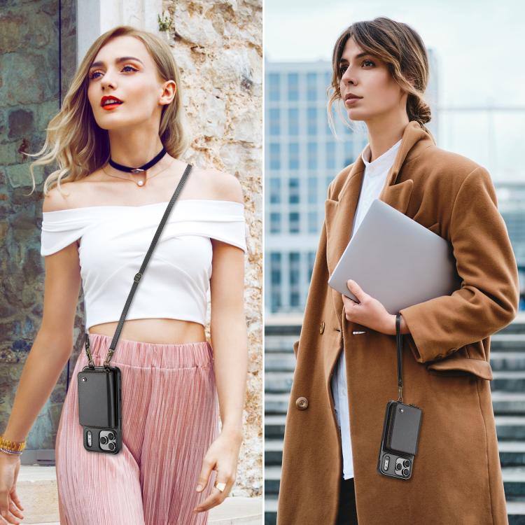 JEEHOOD C22 Series Zipper Wallet Leather Phone Case with Dual Lanyard