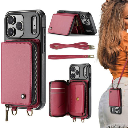 JEEHOOD C22 Series Zipper Wallet Leather Phone Case with Dual Lanyard