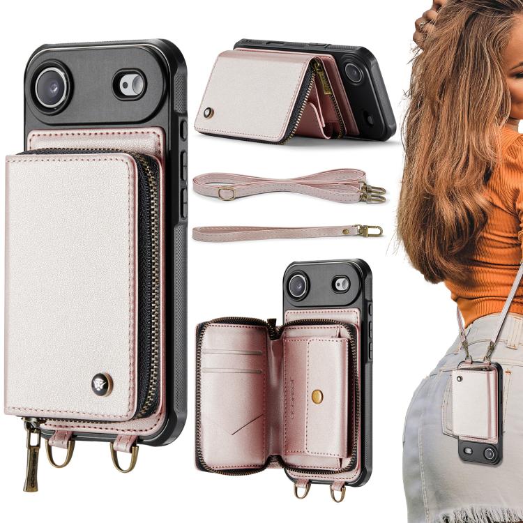 JEEHOOD C22 Series Zipper Wallet Leather Phone Case with Dual Lanyard