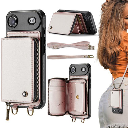 JEEHOOD C22 Series Zipper Wallet Leather Phone Case with Dual Lanyard