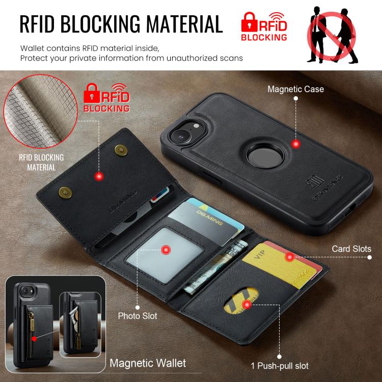 DG.MING M5 Series Zip RFID Multi Card Detachable Leather Phone Case
